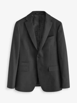 Black Tailored Fit Textured Wool Blend Suit Jacket