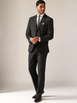 Black Tailored Fit Wool Blend Motionflex Suit Trousers