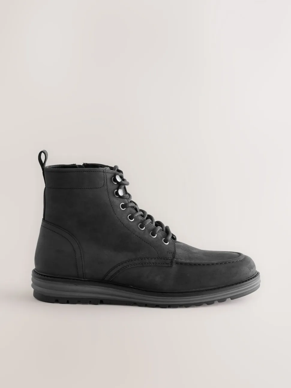 Black Tall Leather Apron Toe Boots
