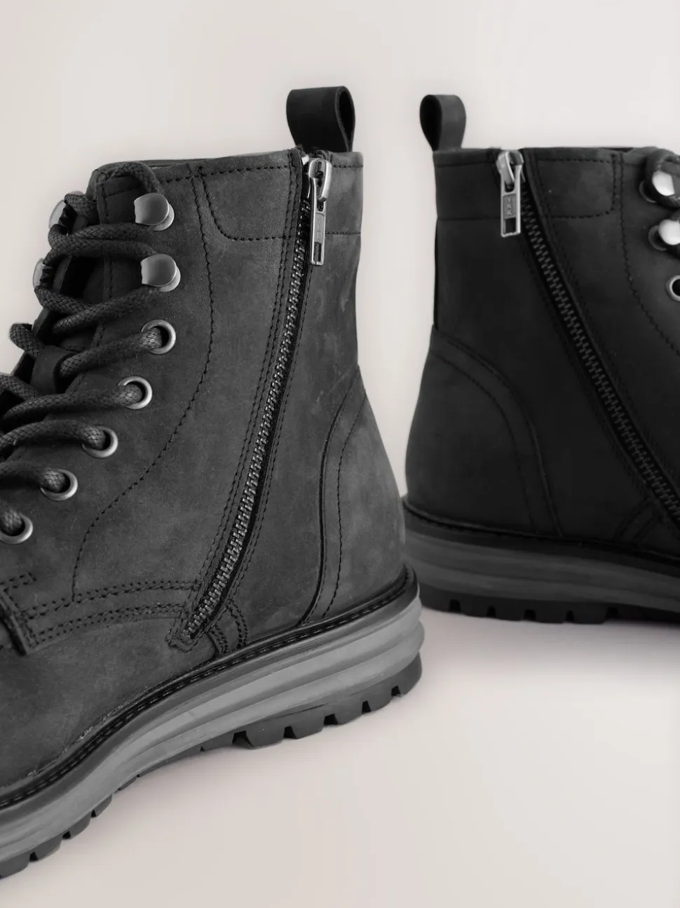 Black Tall Leather Apron Toe Boots