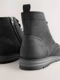 Black Tall Leather Apron Toe Boots