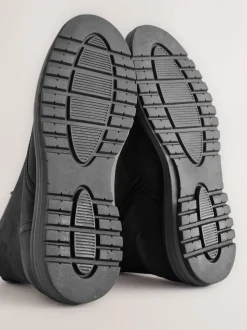 Black Tall Leather Apron Toe Boots