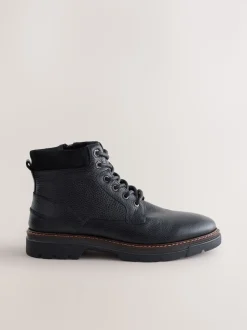 Black Tall Leather Zip-Up Boots