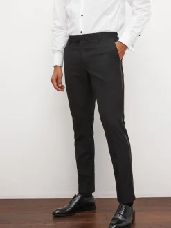Black Tape Detail Slim Fit Tuxedo Suit Trousers