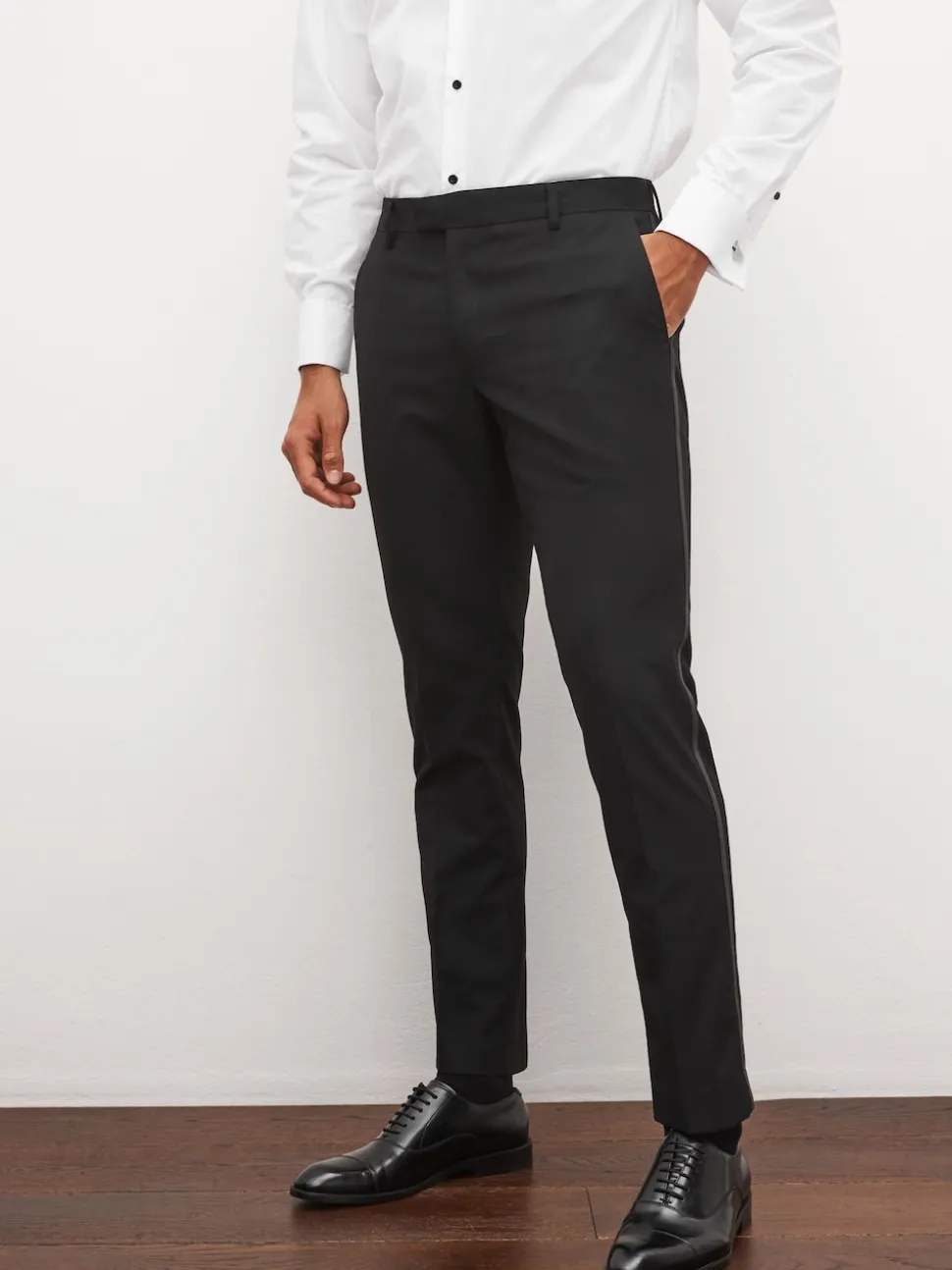 Black Tape Detail Slim Fit Tuxedo Suit Trousers