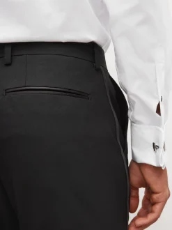 Black Tape Detail Slim Fit Tuxedo Suit Trousers