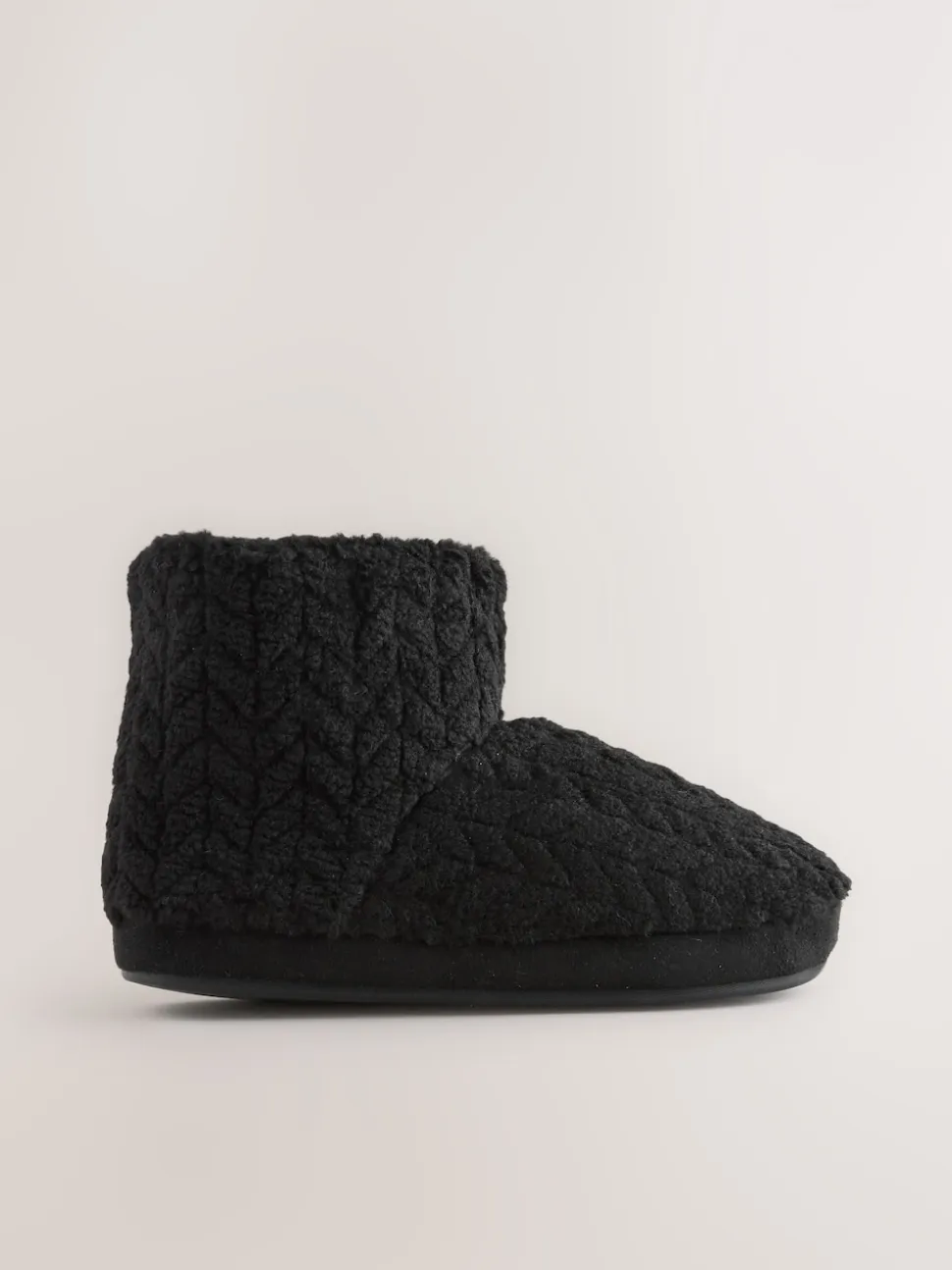 Black Textured Fleece Boot Slippers