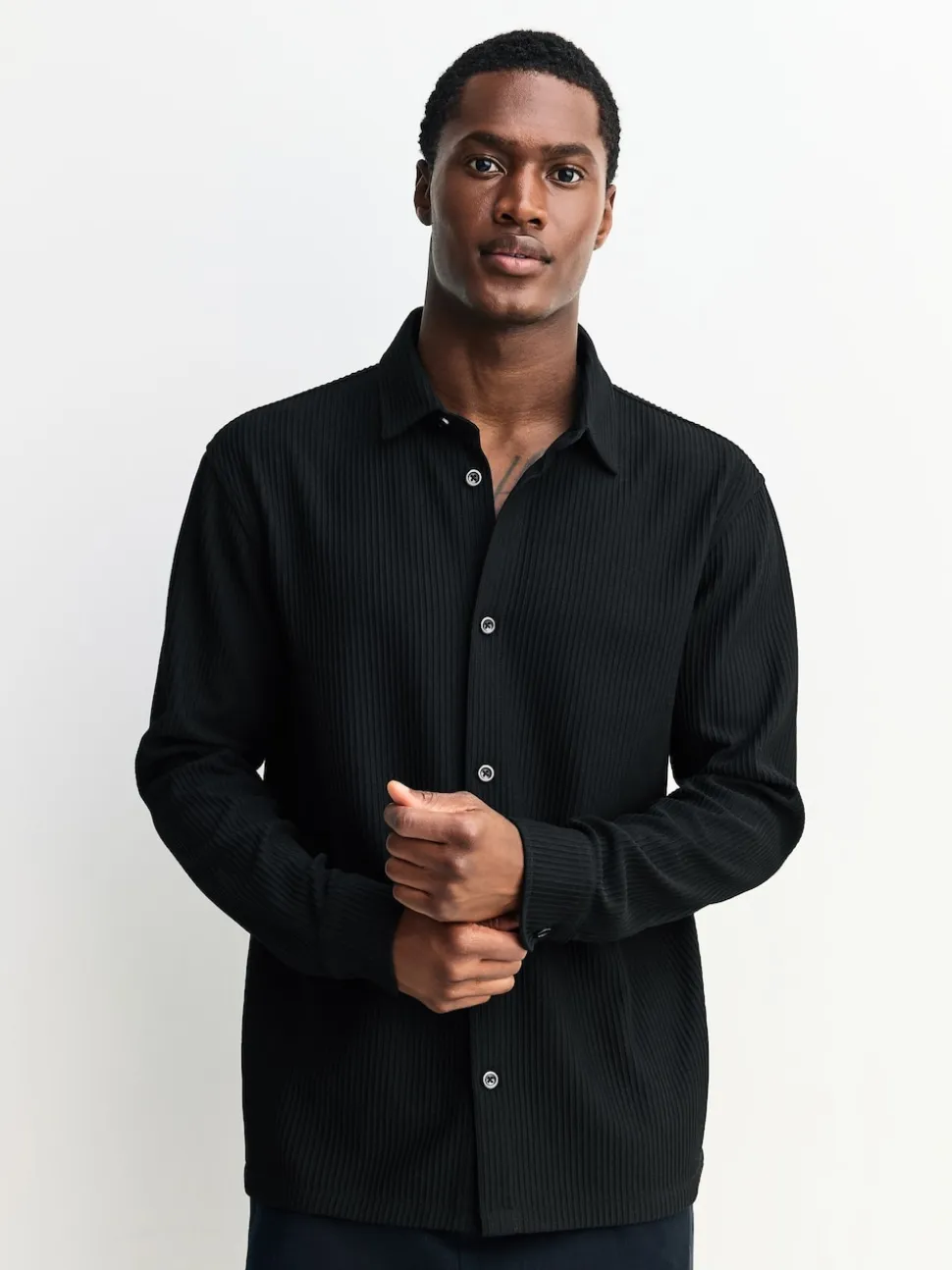 Black Textured Jersey Shirt