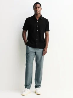 Black Textured Jersey Short Sleeve Shirt