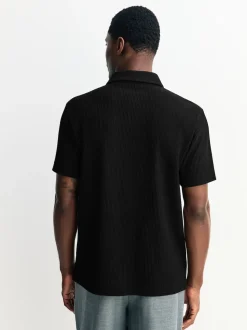 Black Textured Jersey Short Sleeve Shirt