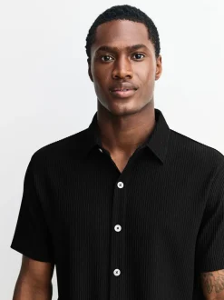 Black Textured Jersey Short Sleeve Shirt