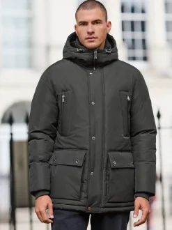 Black Textured Premium Parka Jacket