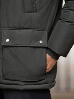 Black Textured Premium Parka Jacket