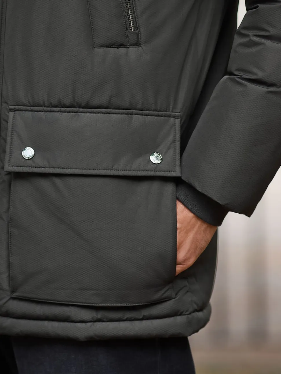Black Textured Premium Parka Jacket