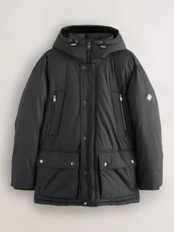 Black Textured Premium Parka Jacket