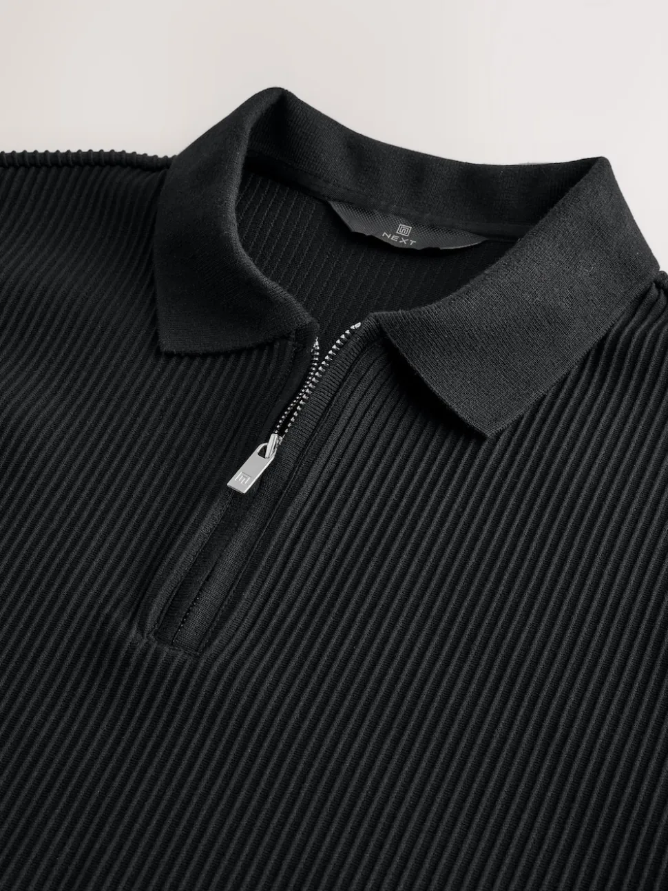 Black Textured Smart Zip Neck Polo Shirt