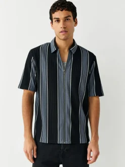 Black Textured Stripe Jersey Shirt