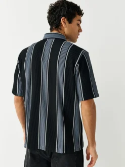 Black Textured Stripe Jersey Shirt