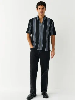 Black Textured Stripe Jersey Shirt