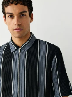 Black Textured Stripe Jersey Shirt