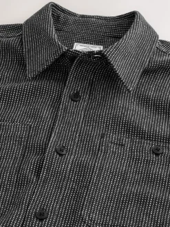 Black Twin Pocket Long Sleeve Stitch Detail Shirt