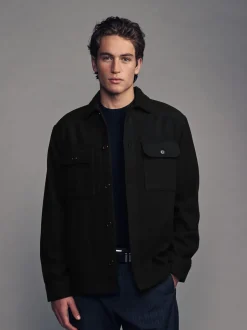 Black Twin Pocket Shacket Overshirt with Wool