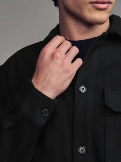 Black Twin Pocket Shacket Overshirt with Wool