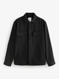 Black Twin Pocket Shacket Overshirt with Wool