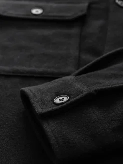 Black Twin Pocket Shacket Overshirt with Wool