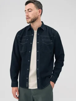 Black Twin Pocket Western Style Long Sleeve Shirt