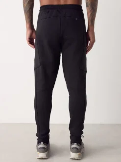 Black Utility Brushback Heavyweight Cargo Joggers