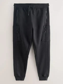 Black Utility Brushback Heavyweight Cargo Joggers