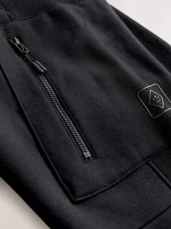 Black Utility Brushback Heavyweight Cargo Joggers