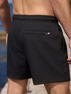 Black Waffle Textured Swim Shorts