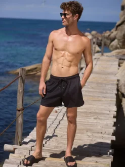 Black Waffle Textured Swim Shorts