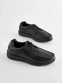 Black Wide Fit Apron Lace Up Shoes