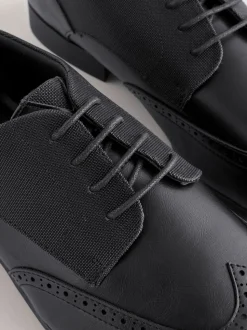 Black Wide Fit Brogue Shoes
