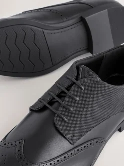 Black Wide Fit Brogue Shoes