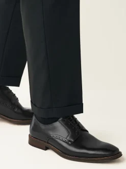 Black Wide Fit Leather Contrast Sole Derby Shoes