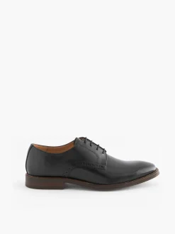 Black Wide Fit Leather Contrast Sole Derby Shoes