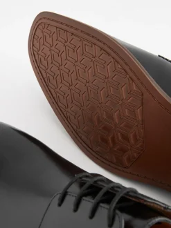 Black Wide Fit Leather Contrast Sole Derby Shoes
