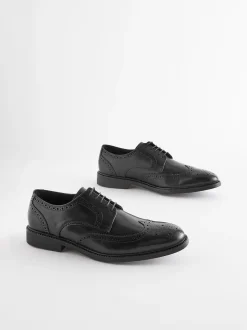 Black Wide Fit Leather Derby Brogues