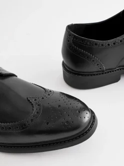 Black Wide Fit Leather Derby Brogues