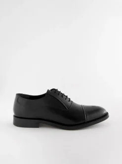 Black Wide Fit Leather Oxford Toecap Shoes