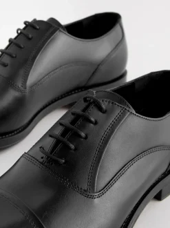 Black Wide Fit Leather Oxford Toecap Shoes