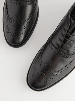 Black Wide Fit Leather Oxford Brogue Shoes