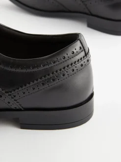 Black Wide Fit Leather Oxford Brogue Shoes