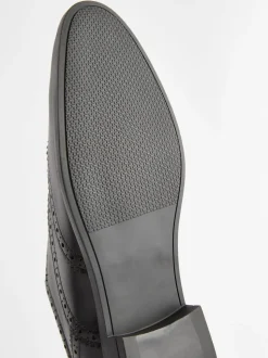 Black Wide Fit Leather Oxford Brogue Shoes