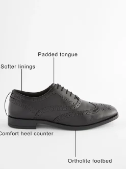 Black Wide Fit Leather Oxford Brogue Shoes
