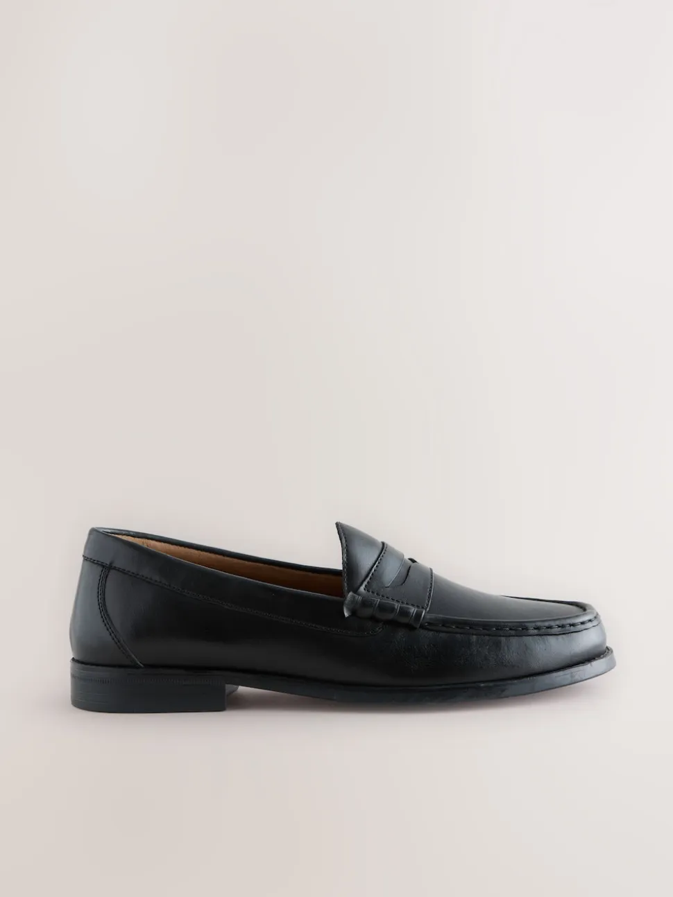 Black Wide Fit Leather Penny Loafers